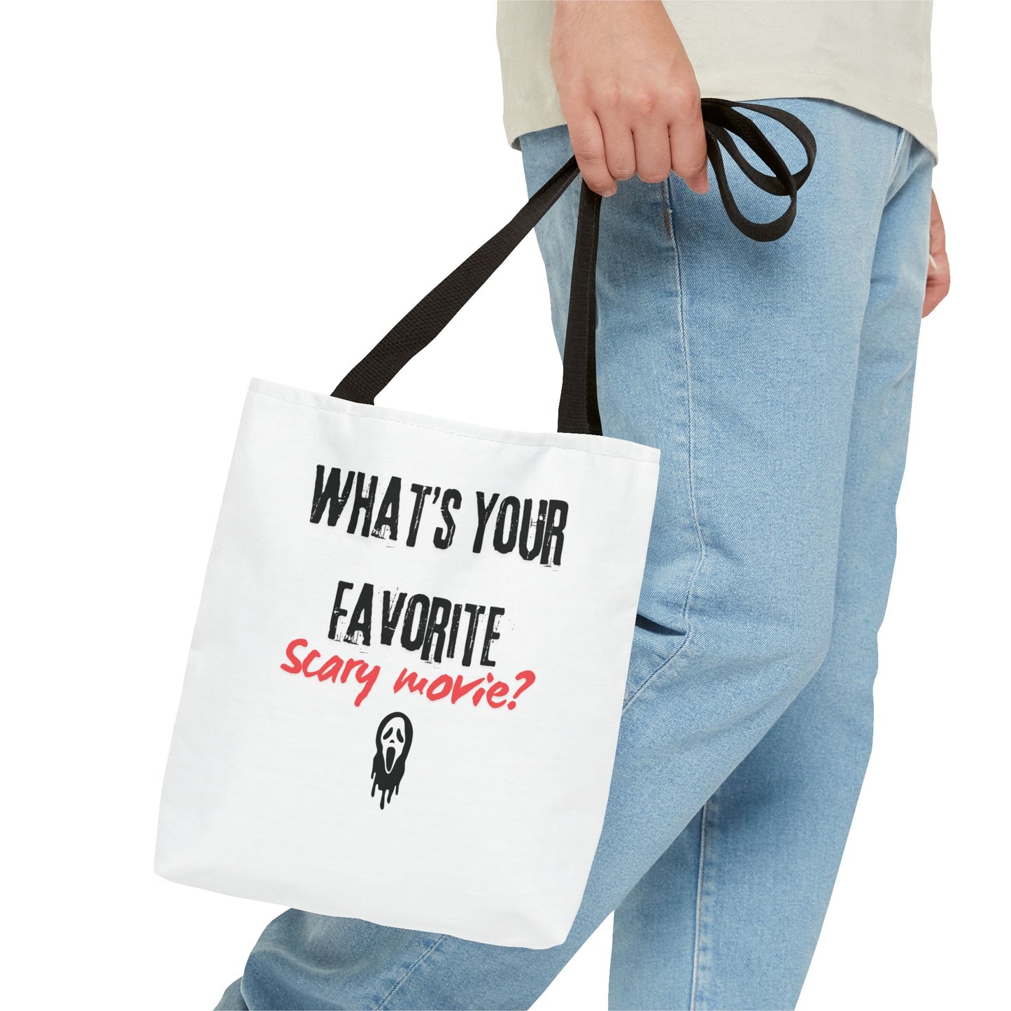 Spooky Movie Tote Bag, Halloween Gift, Scary Movie Lover Accessory, Reusable Shopping Bag, Funny Movie Question Bag