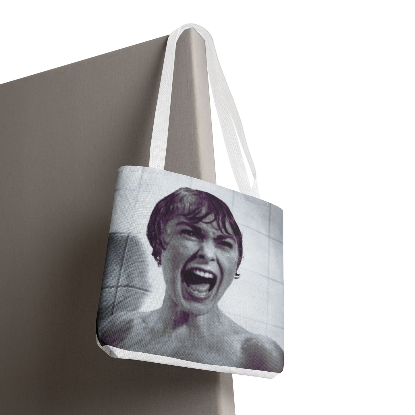 Psycho Inspired Tote Bag, Quirky Shopping Bag, Movie Lover Gift, Unique Art Tote, Statement Bag, AOP Design