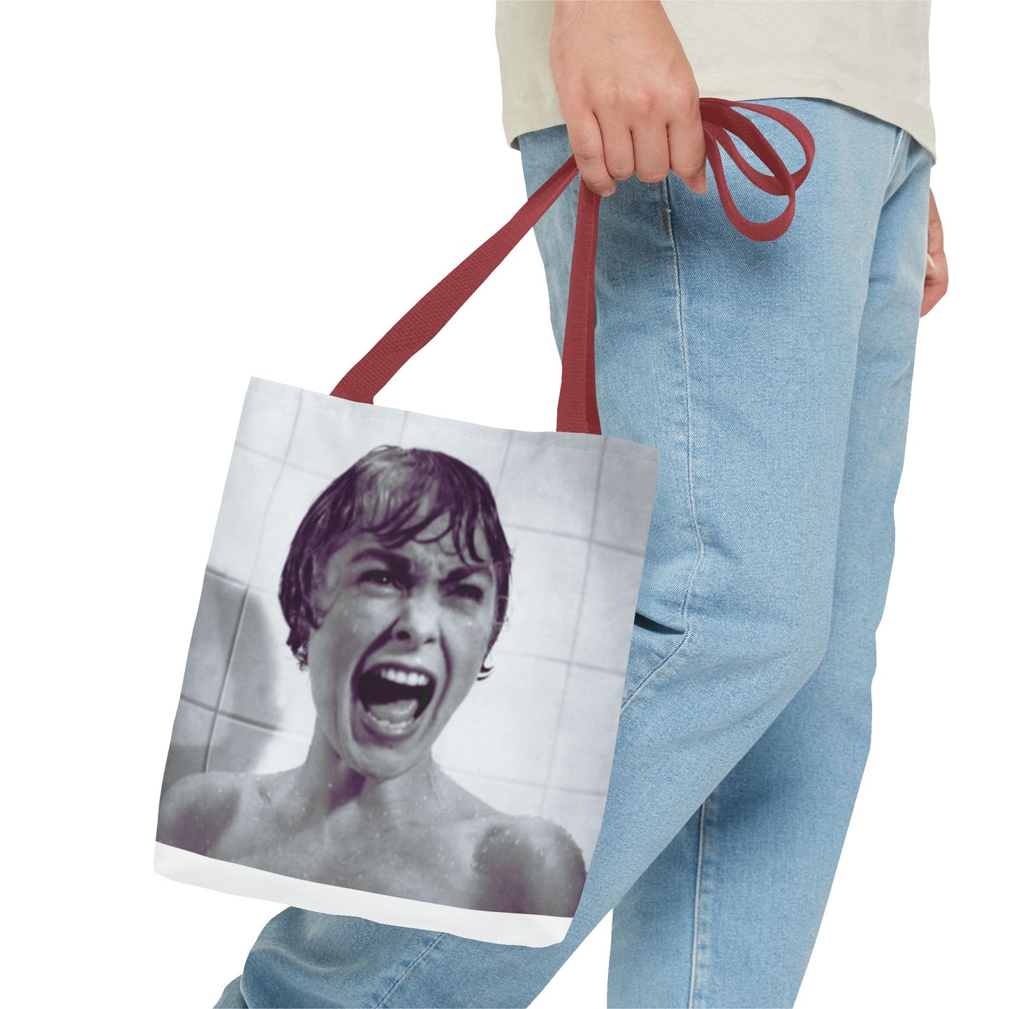 Psycho Inspired Tote Bag, Quirky Shopping Bag, Movie Lover Gift, Unique Art Tote, Statement Bag, AOP Design