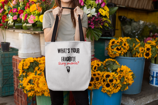 Spooky Movie Tote Bag, Halloween Gift, Scary Movie Lover Accessory, Reusable Shopping Bag, Funny Movie Question Bag