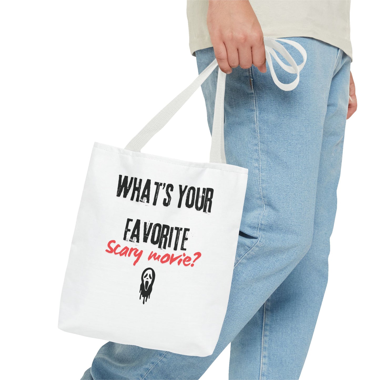 Spooky Movie Tote Bag, Halloween Gift, Scary Movie Lover Accessory, Reusable Shopping Bag, Funny Movie Question Bag