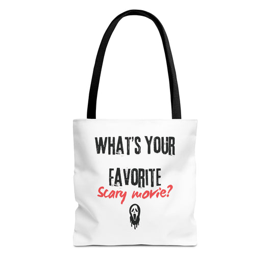 Spooky Movie Tote Bag, Halloween Gift, Scary Movie Lover Accessory, Reusable Shopping Bag, Funny Movie Question Bag