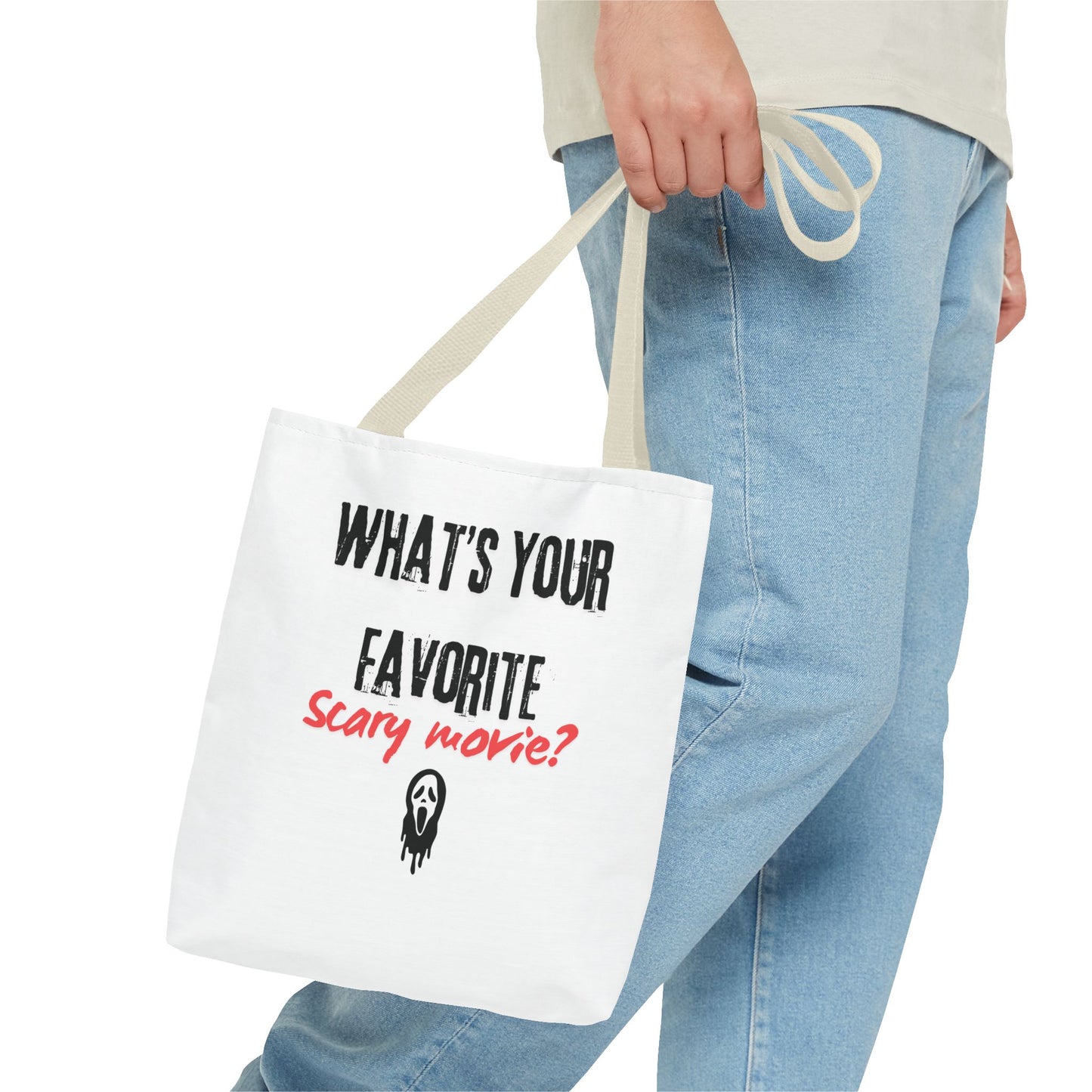 Spooky Movie Tote Bag, Halloween Gift, Scary Movie Lover Accessory, Reusable Shopping Bag, Funny Movie Question Bag