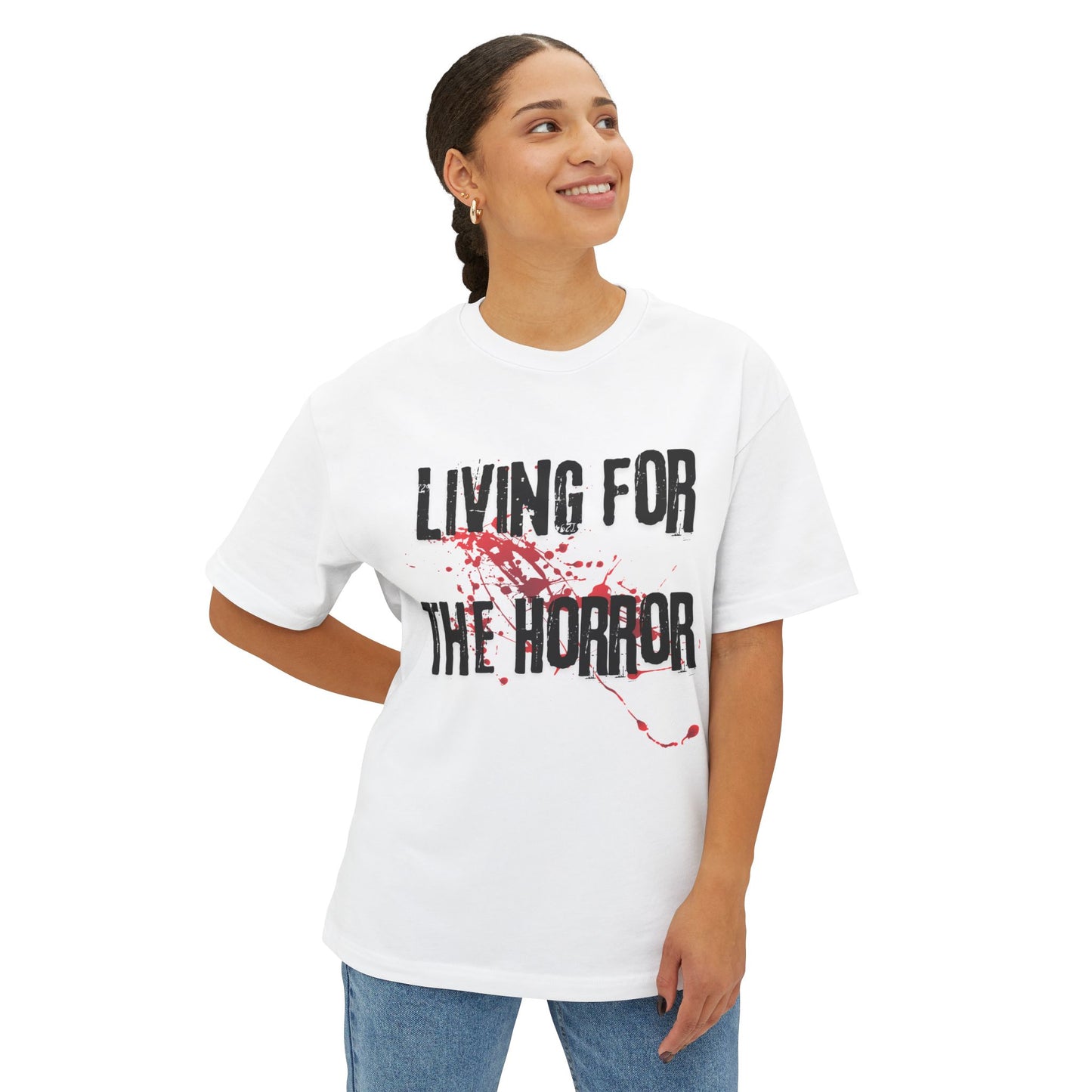 Horror Vibes Tee - Living for the Horror, Unisex Boxy T-Shirt, Graphic Tee, Horror Movie Fan Gift, Casual Wear, Halloween Apparel
