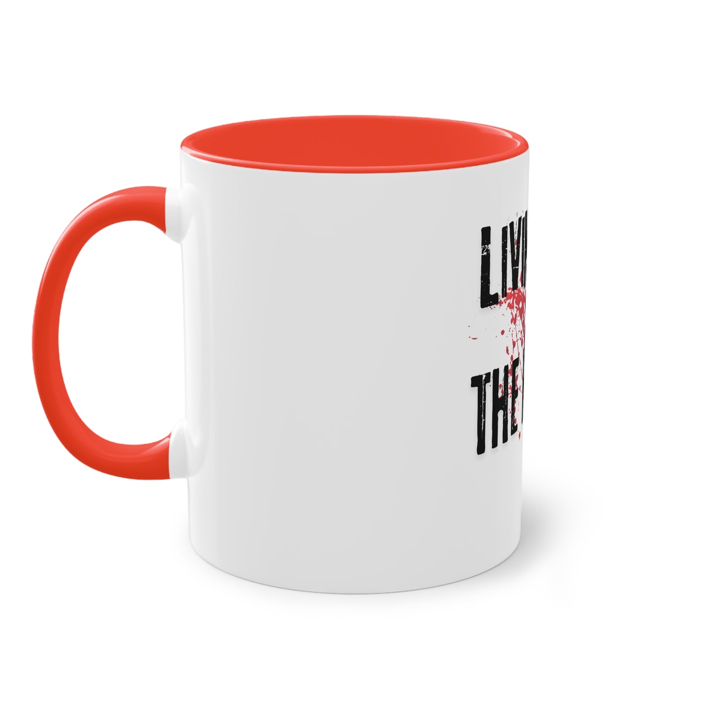 Horror-Themed Two-Tone Coffee Mug, Living for the Horror, Halloween Gift, Unique Coffee Cup, Horror Lover's Mug, Spooky Drinkware